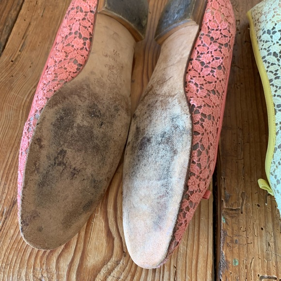 2 Pairs Banana Republic Pastel Pink and Yellow Lace Top Ballet Flats - sz 8.5 - Picture 13 of 14